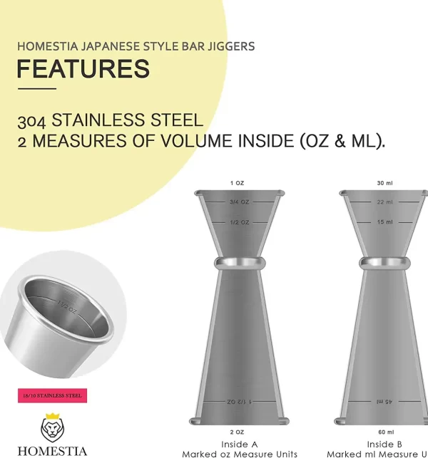Jigger 1oz y 2oz | Medición de acero inoxidable de 1 y 2 onzas |
