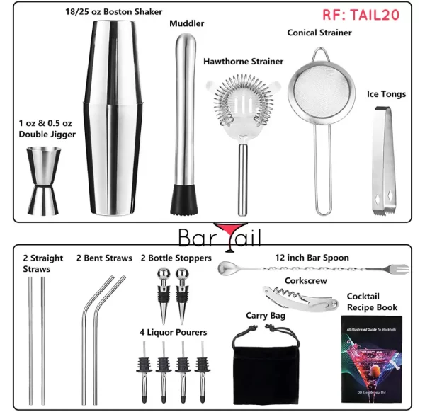 Kit completo coctelería 20 piezas | TAIL20
